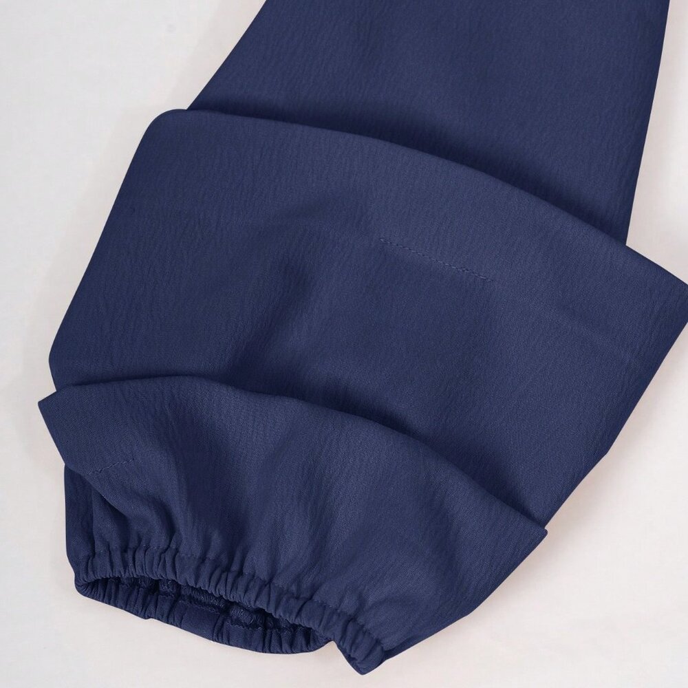 Navy Blue Elegant Women's Solid Color Lantern Sleeve Jumpsuit - Picture 7 of 9